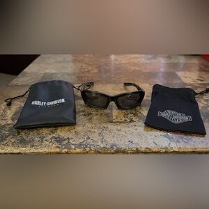 Harley-Davidson motorcycle riding sunglasses black frame and lenses.